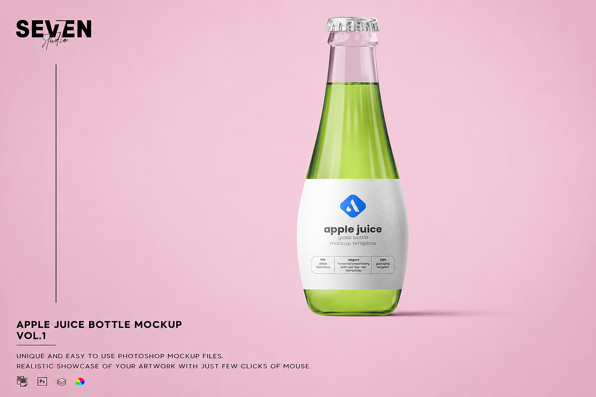 Glass Juice Bottle mockup, a Packaging Mockup by Se٧enStudio (Photo 1 of 2)
