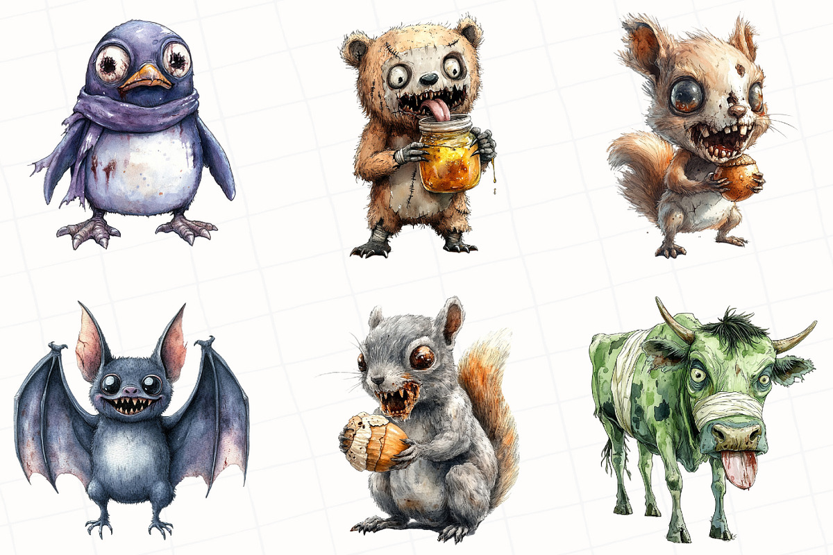 Funny Quirky Zombie Animals Clipart, an Illustration by OK Design (Photo 3 of 5)