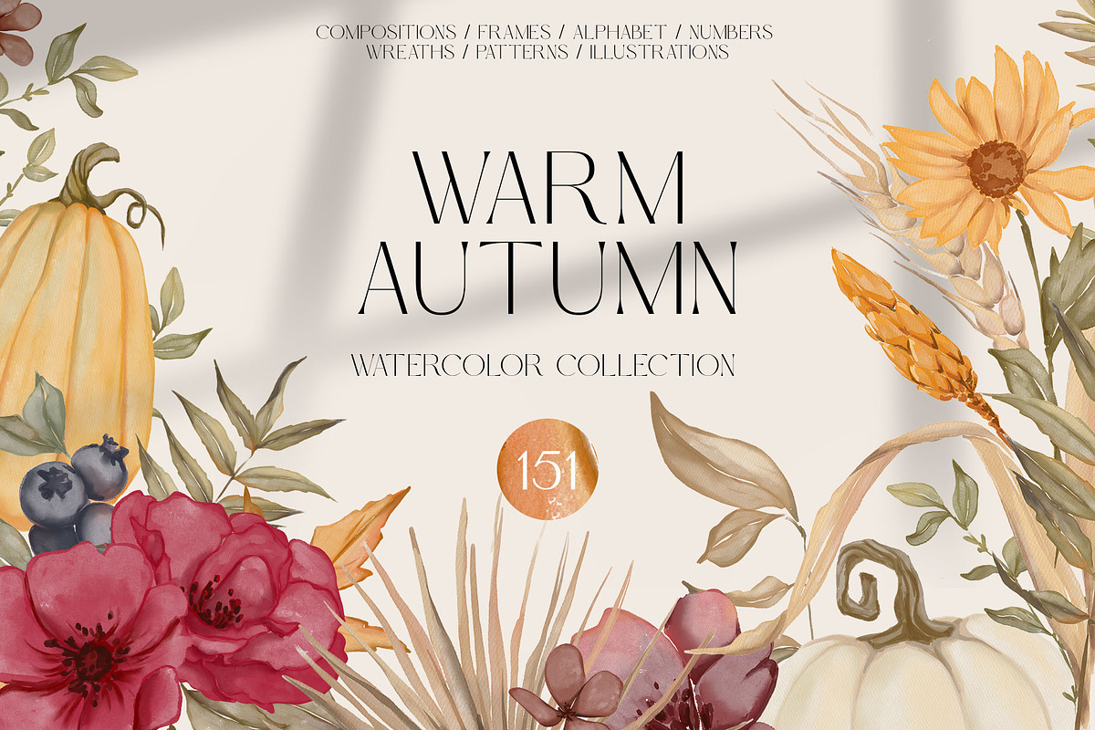 WARM AUTUMN watercolor collection, a Decorative Illustration by Yuliia Lashevska (Photo 1 of 14)