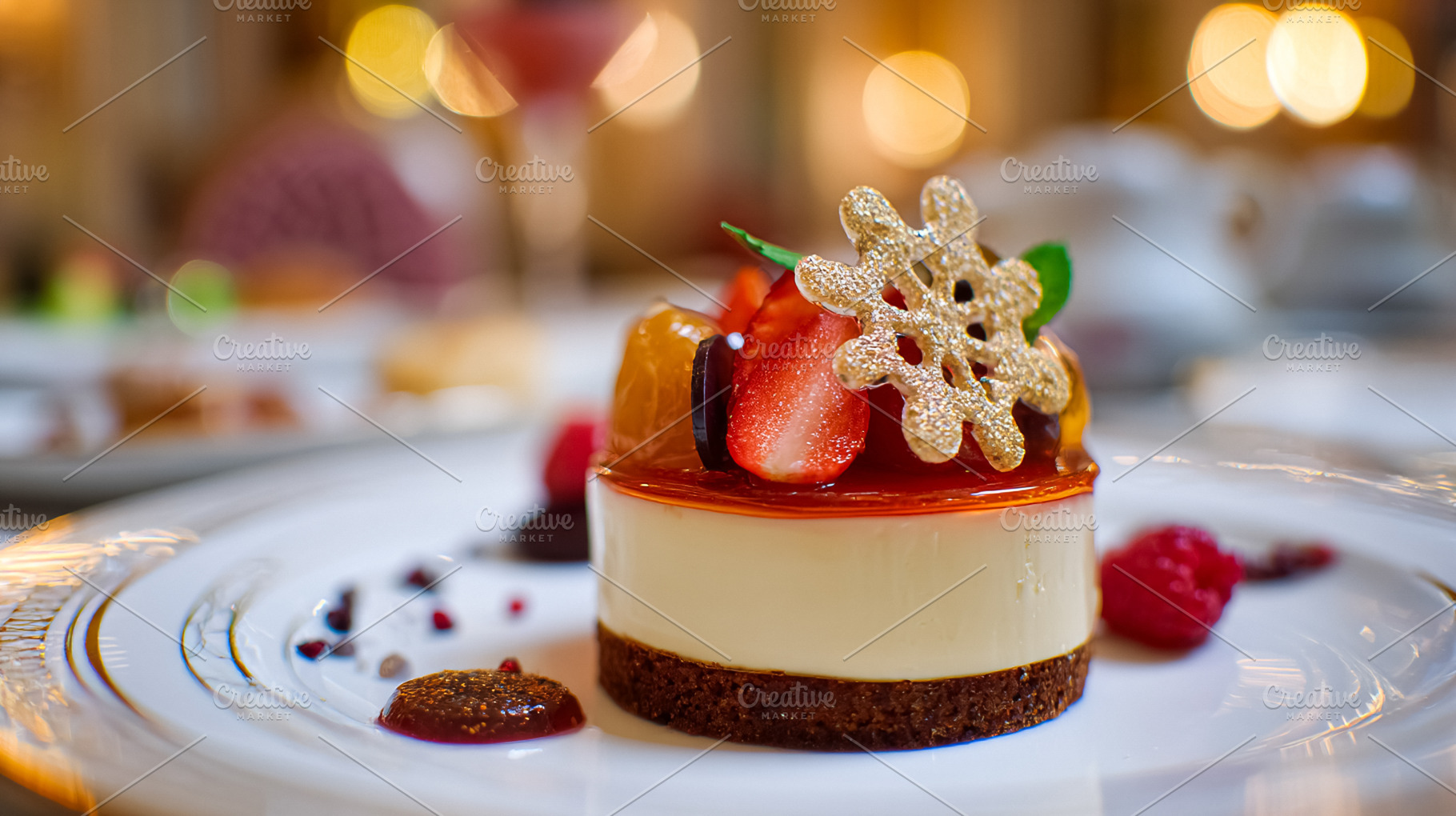 Gourmet cheesecake dessert presented on a white plate, featuring, a Photo by Studio ANNA
