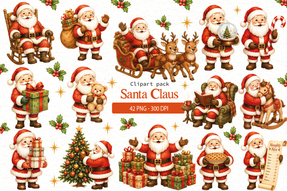 Santa Claus Clipart Bundle, a Seasonal Illustration by Villa 11 Estudio (Photo 1 of 4)