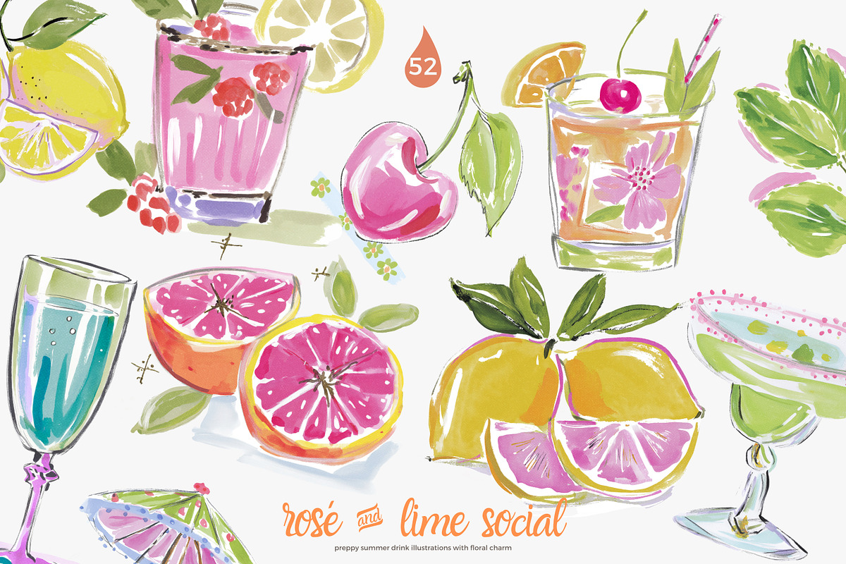 cocktail watercolor clipart set, a Decorative Illustration by Patishop Art (Photo 1 of 10)