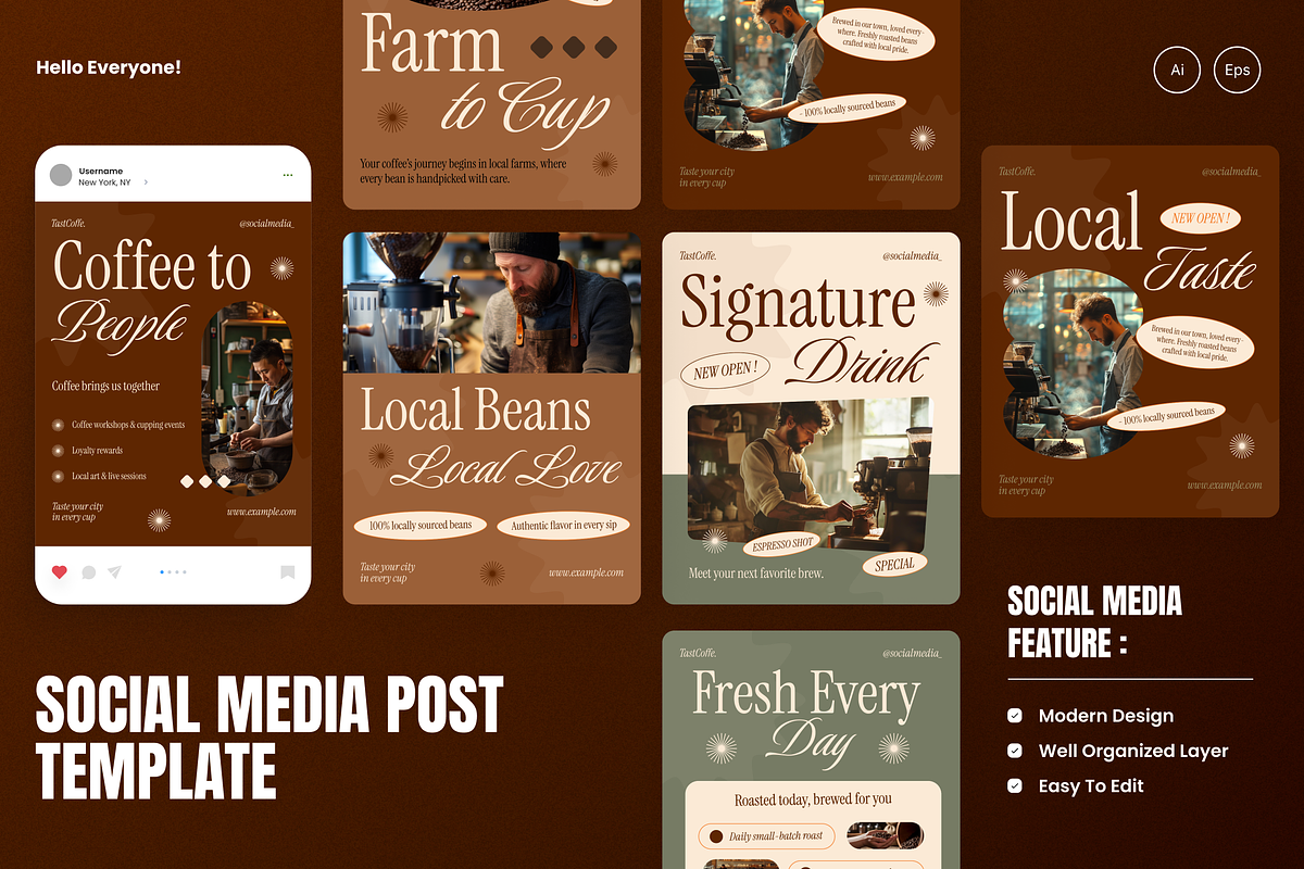 Local Coffee Roastery Instagram Post, a Social Media Template by Annora Studio (Photo 1 of 6)