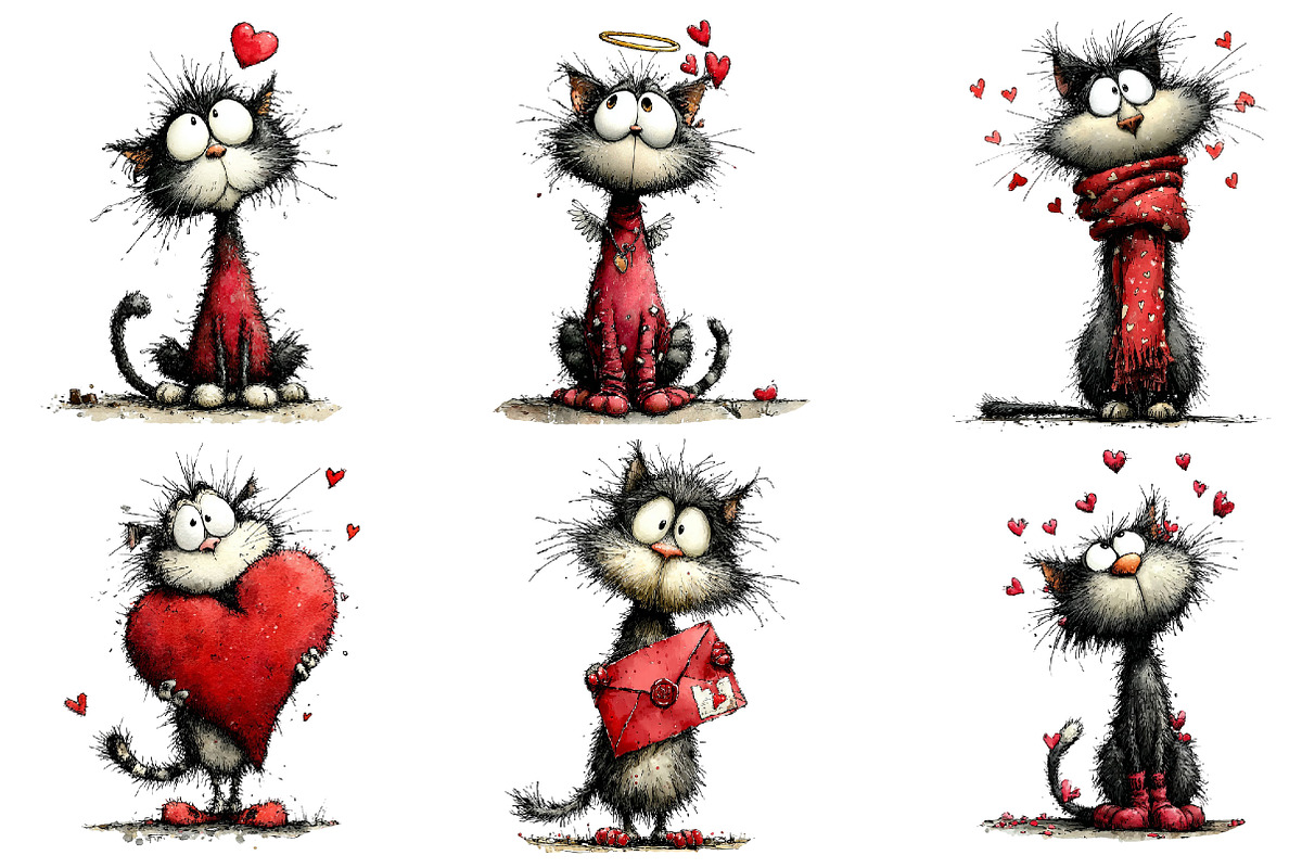 Valentines Whimsical Cats Clipart, an Illustration by Dream Creation (Photo 5 of 7)
