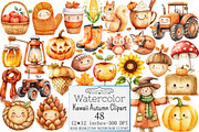 Watercolor Kawaii Autumn Clipart, a Seasonal Illustration by Design Market (Thumbnail 1 of 5)