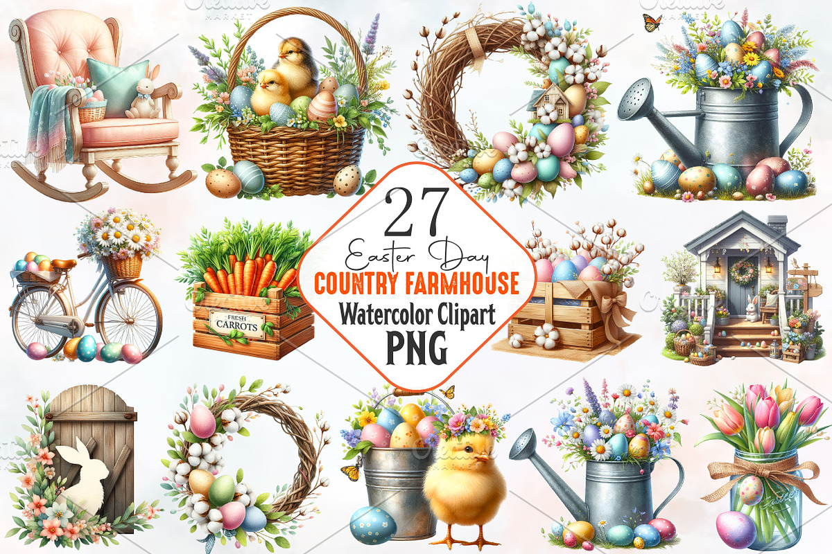 Country Farmhouse Easter PNG Clipart, an Illustration by RobertsArt (Photo 1 of 7)