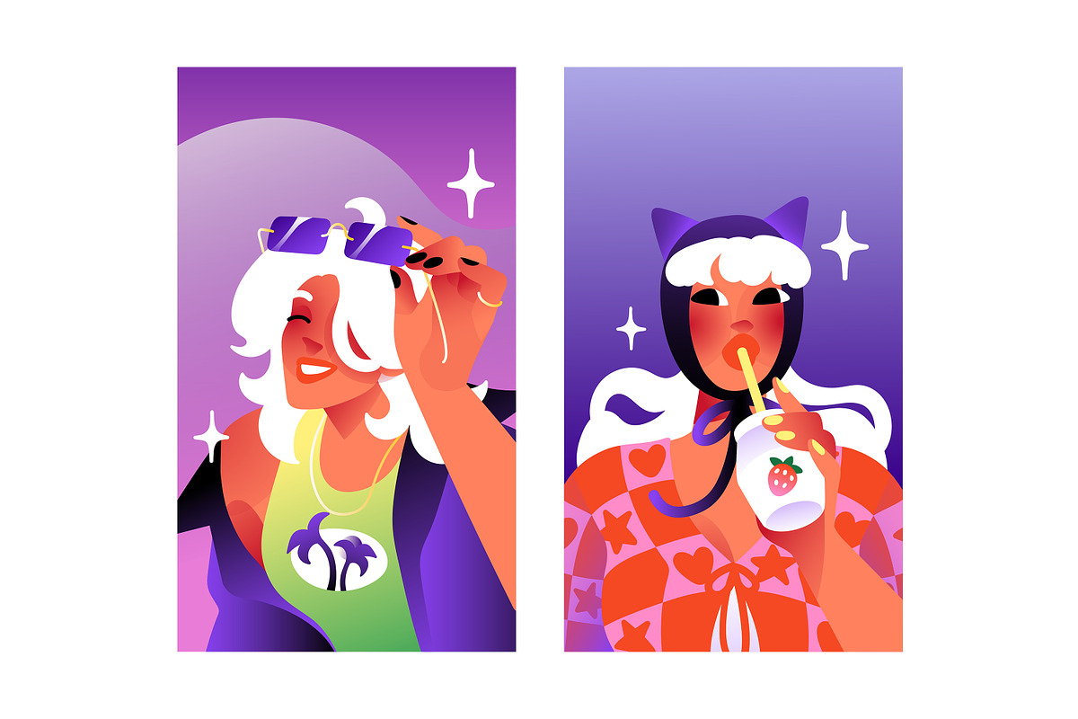 Fashion girls portraits set + banner, a Person Illustration by PaperTrident (Photo 9 of 10)