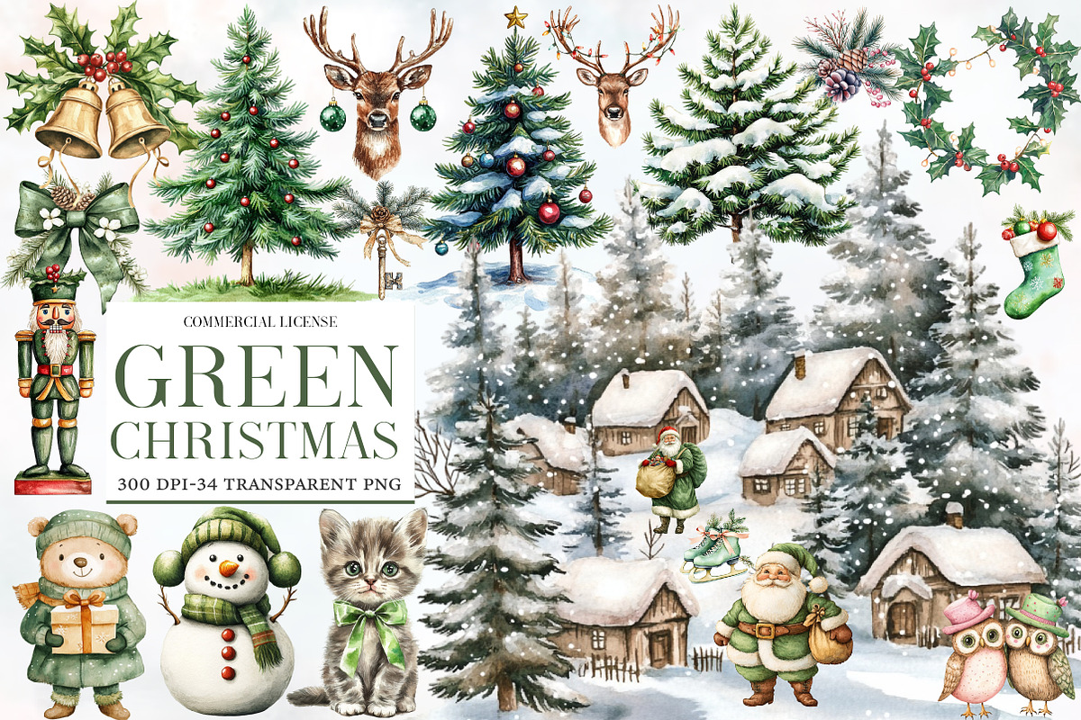 Green Christmas Winter Clipart, an Illustration by Designworld (Photo 1 of 5)