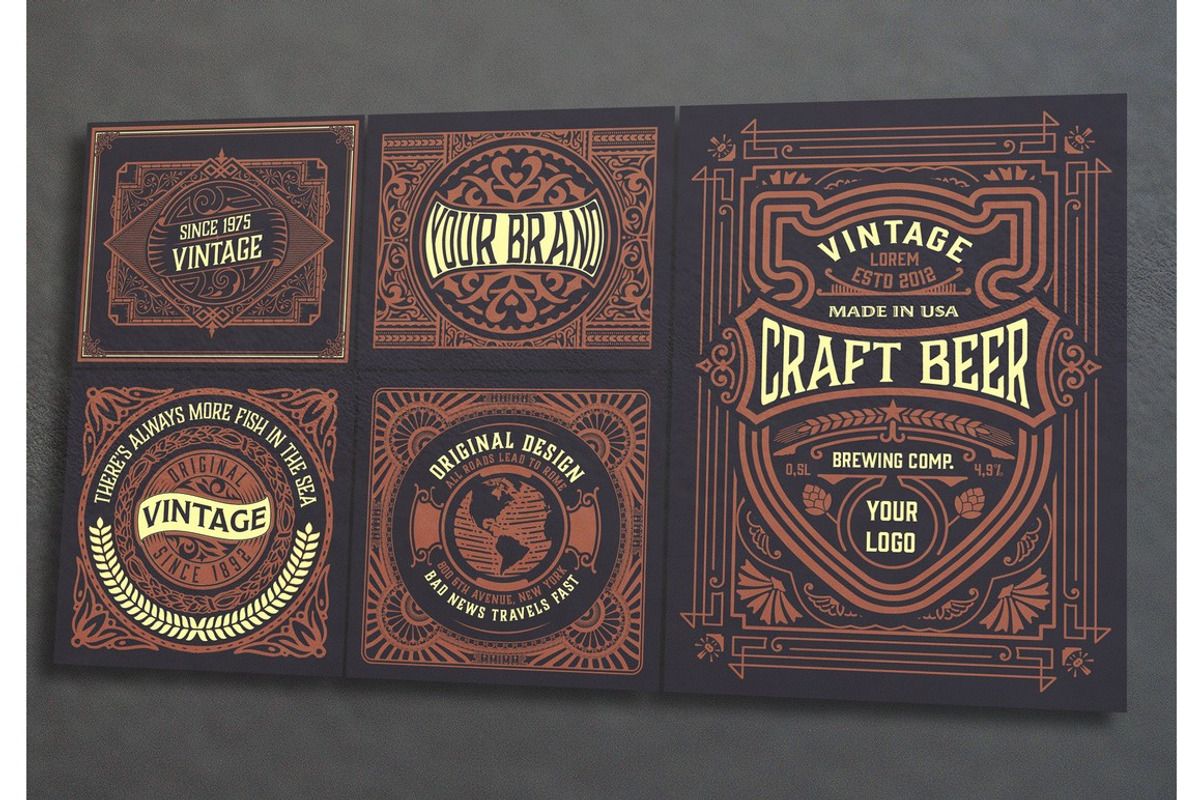 Set of 5 Vintage Labels for Packing, a Flyer Template by OneVectorStock