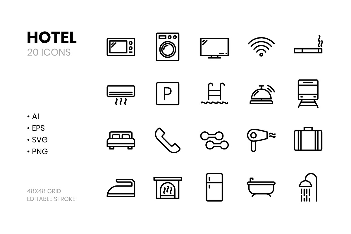 Hotel Line Icons, an Outline Icon by RudenkoArts (Photo 1 of 2)