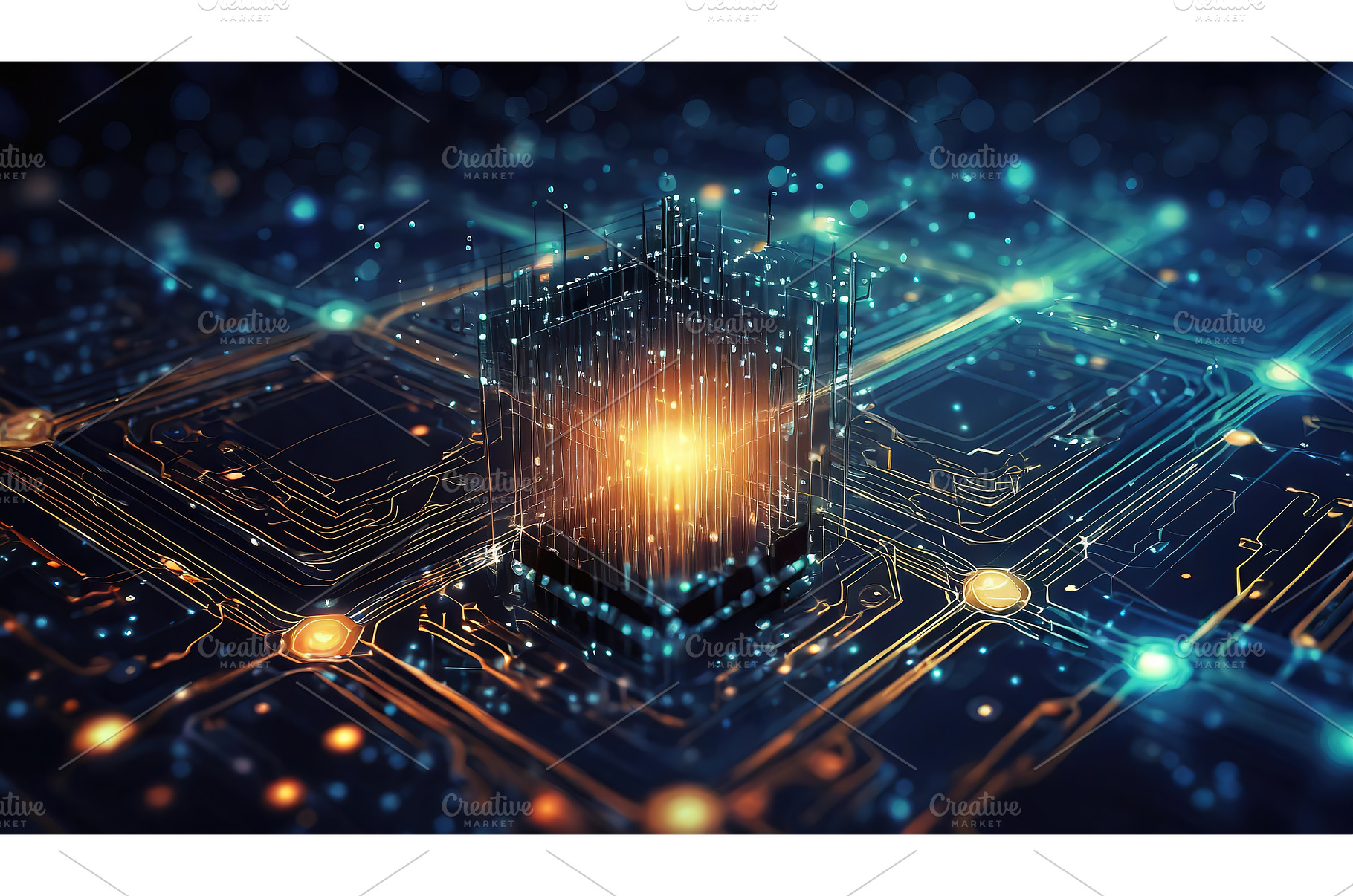 Futuristic glowing cube with digital, a Technology Photo by Igor Tichonow