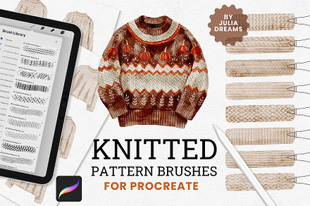 Knitted Pattern Procreate Brushes, a Brush Add-On by Julia Dreams
