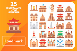 25 Landmark Flat Icons, an Icon by Pexelpy