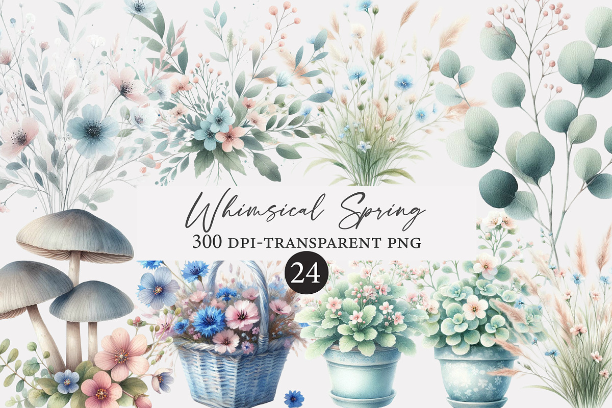 Whimsical Spring Watercolor Cliparts, an Illustration by Designworld (Photo 1 of 5)