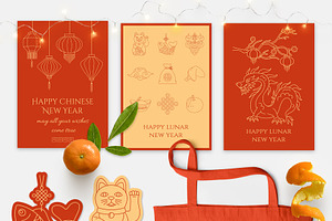 Chinese New Year Line Icon Set