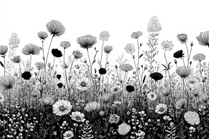 Monochrome Wildflower Meadow Botanic, a Photo by Pixeness Studio