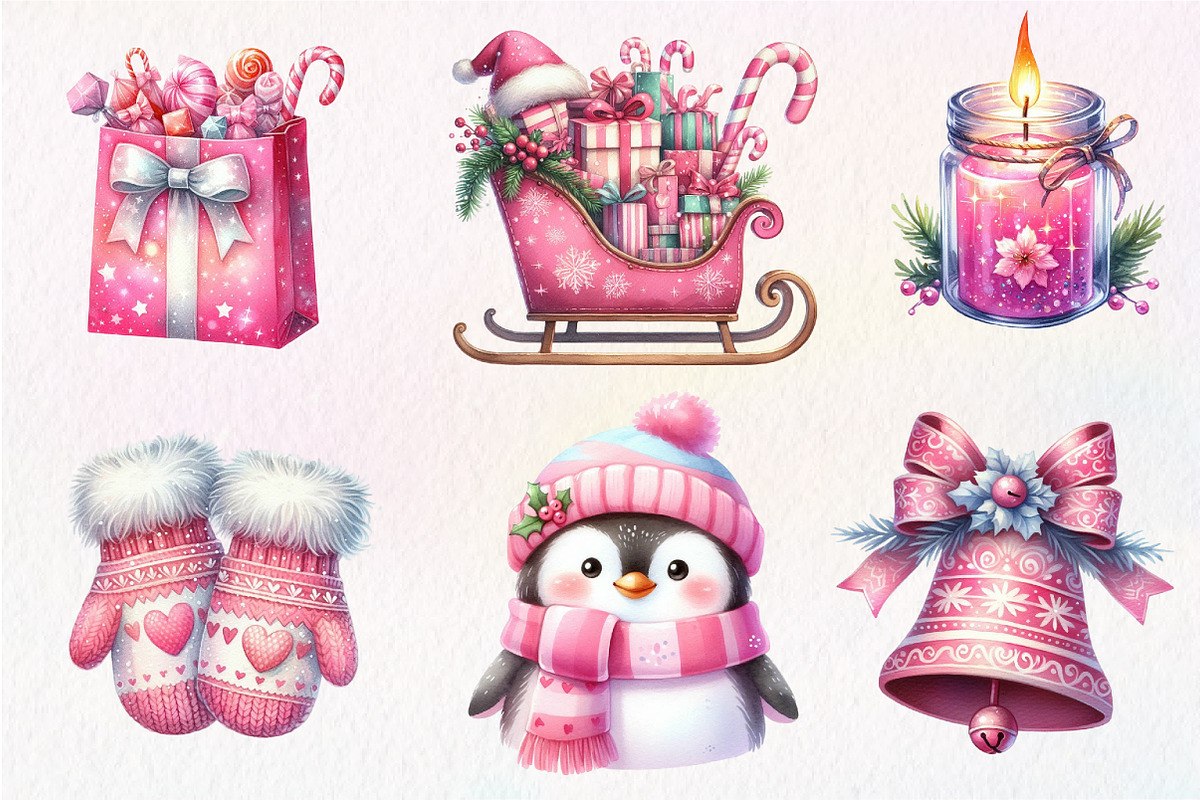 Pink Sweet Cute Christmas Clipart, an Illustration by Dream Creation (Photo 4 of 7)