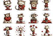 Quirky Valentines Cats Clipart, an Illustration by Designking (Thumbnail 2 of 5)
