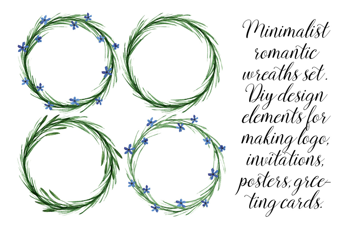 Romantic watercolor wreaths set, an Illustration by Floralis