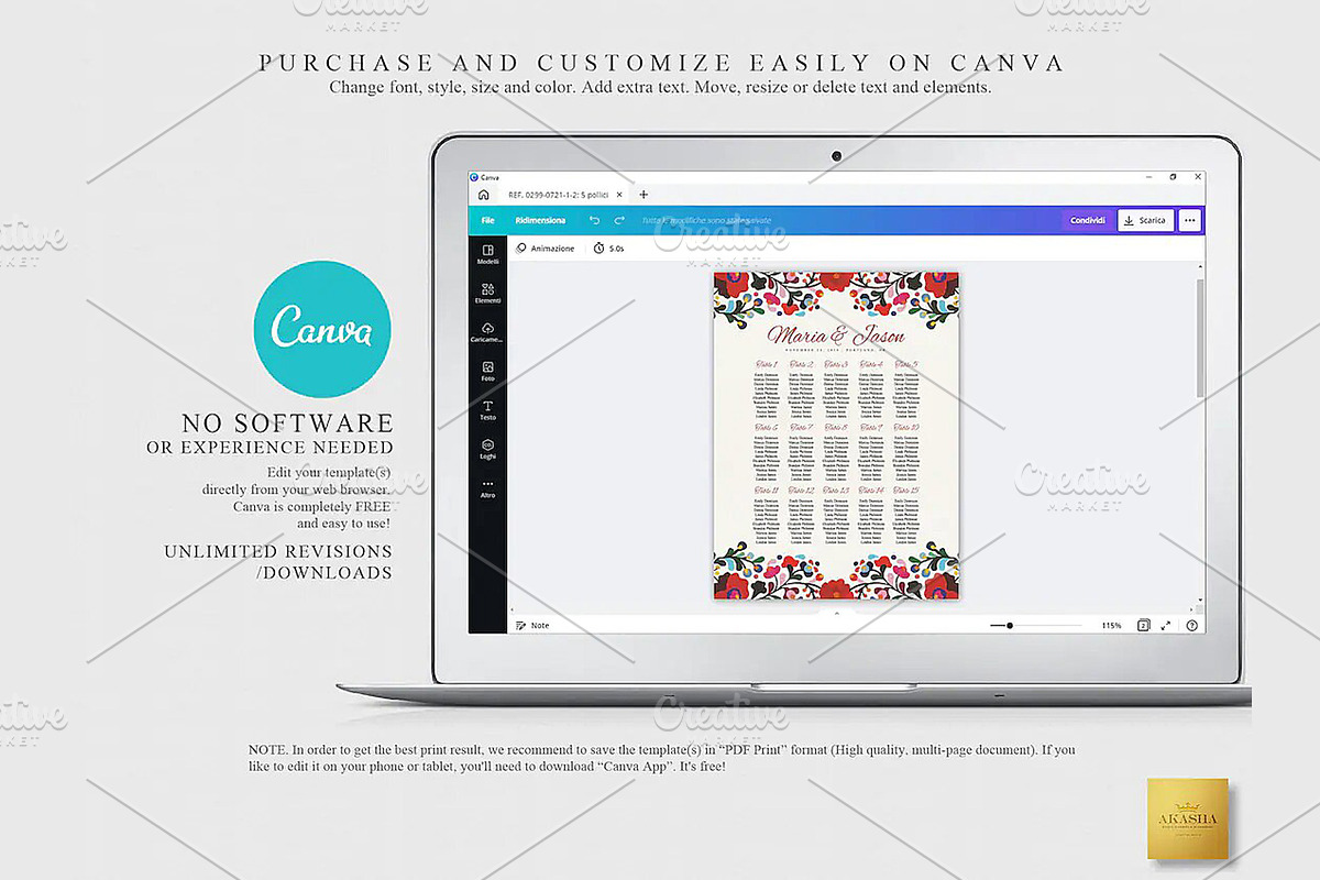 Mexican Seating Chart | CANVA, a Stationery Template by Creative Market (Photo 2 of 4)