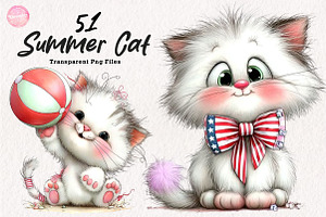 Whimsical 4th of July Cat Clipart, an Illustration by CreationArt