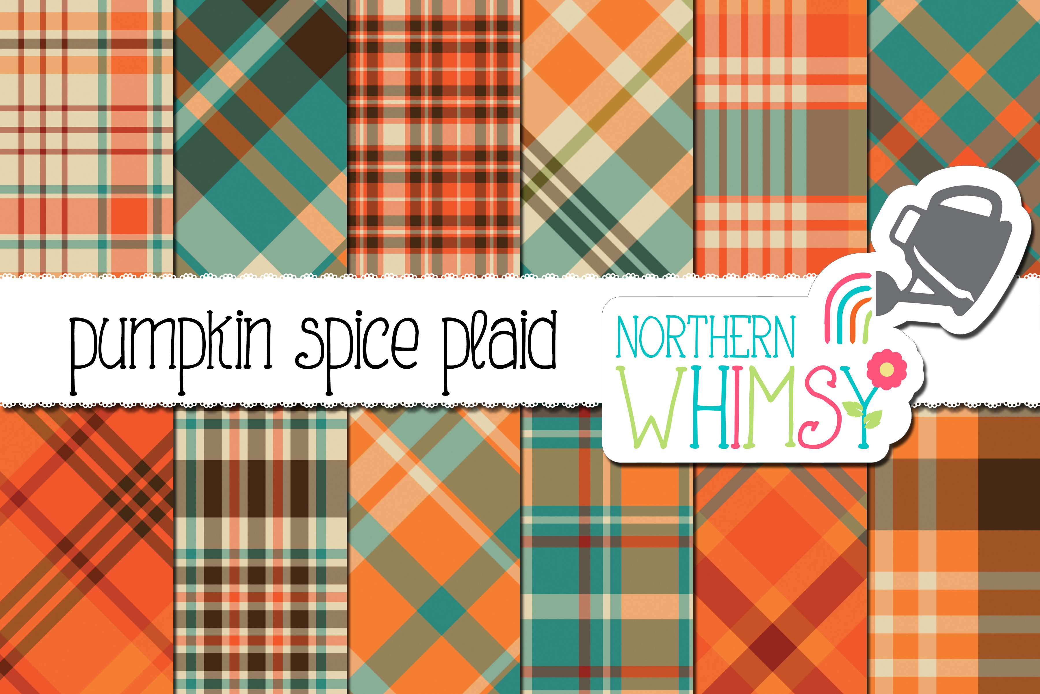 Fall Plaid Patterns - Orange & Teal, a Pattern Graphic by Northern ...