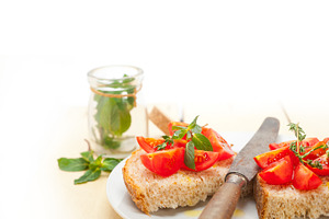 Italian bruschetta stock photo containing thyme and mint