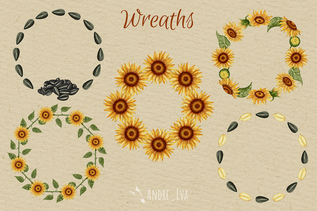 Watercolor Sunflowers Clipart, an Illustration by Andre_Eva (Photo 4 of 9)