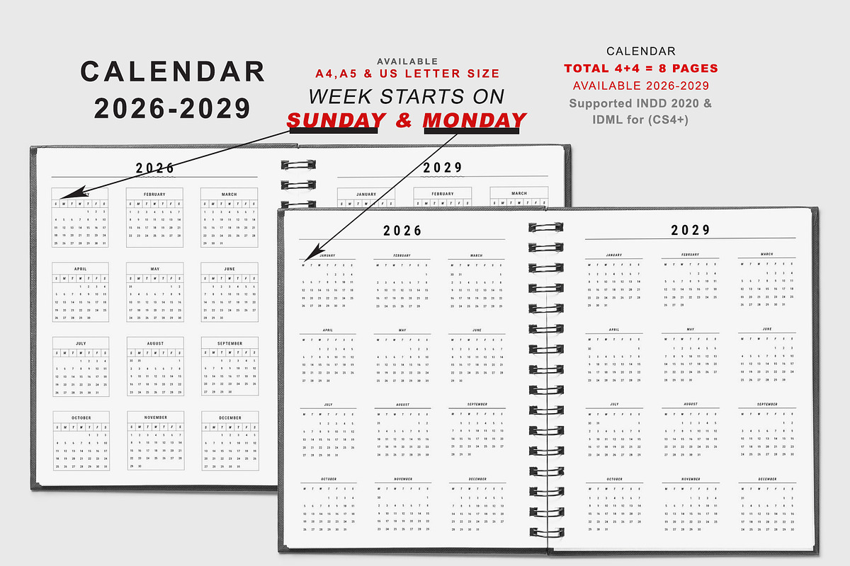 Calendar 2026-2027-2028-2029, a Stationery Template by MNT-Creator (Photo 1 of 3)