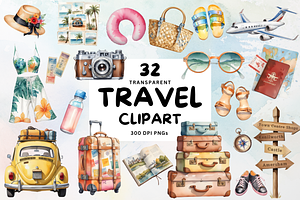 Watercolor Travel Clipart