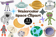 Watercolor Space Clipart Set, an Illustration by CropUp Creative (Thumbnail 1 of 4)