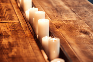 Candles in Recessed Wooden Table