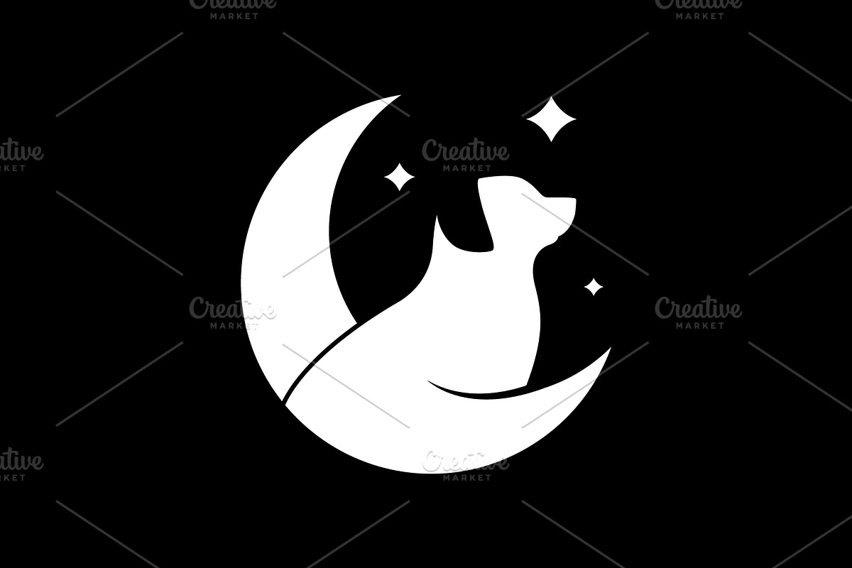 dog with crescent simple clean logo, a Branding & Logo Template by devastd