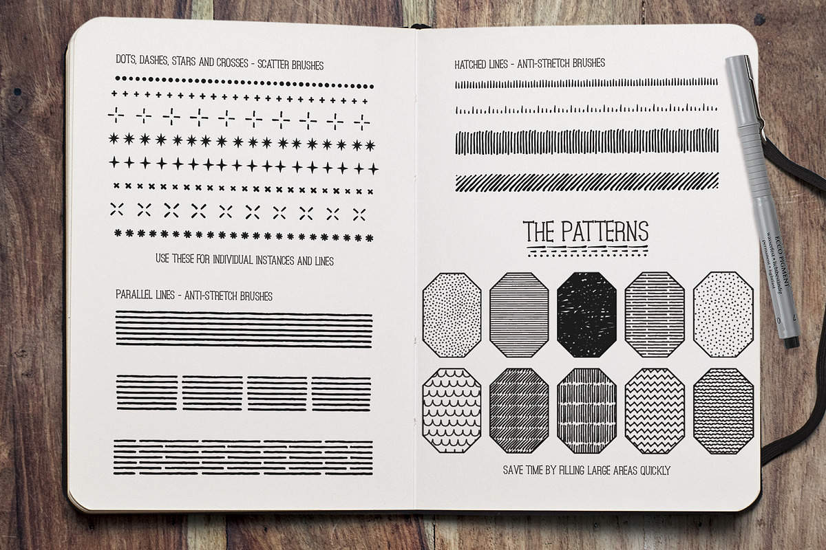 Fine Liner Brushes & Patterns, a Brush Add-On by The Artifex Forge (Photo 7 of 9)