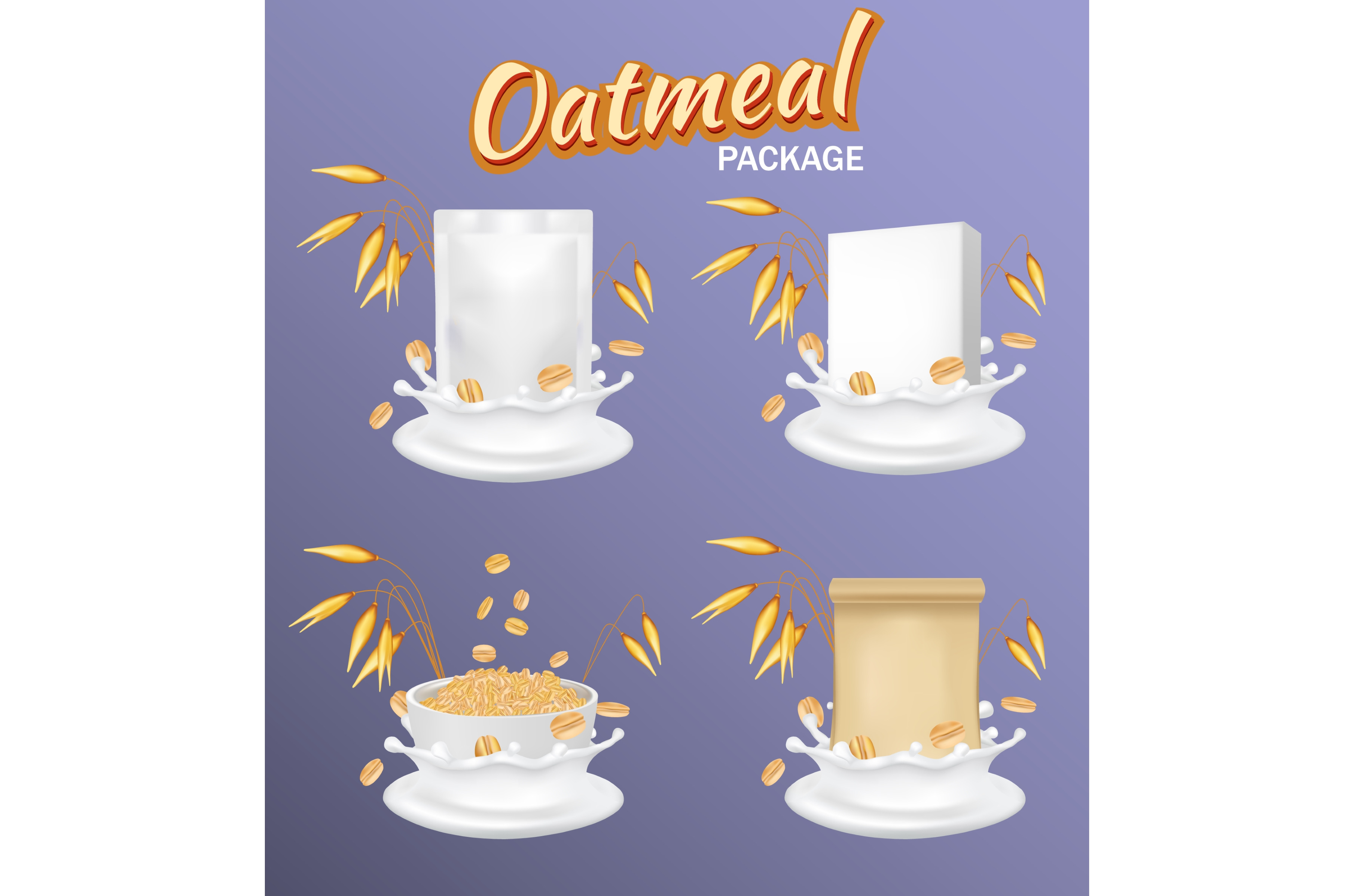 Oatmeal package mockup set, vector, a Food Illustration by Siberian Art ...