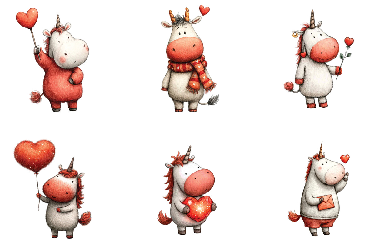 Whimsical Valentine Unicorn Clipart, an Illustration by CraftArtStudio (Photo 3 of 6)