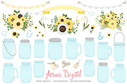 Yellow Floral Mason Jars Cliparts, an Object Graphic by Avenie Digital (Thumbnail 1 of 2)