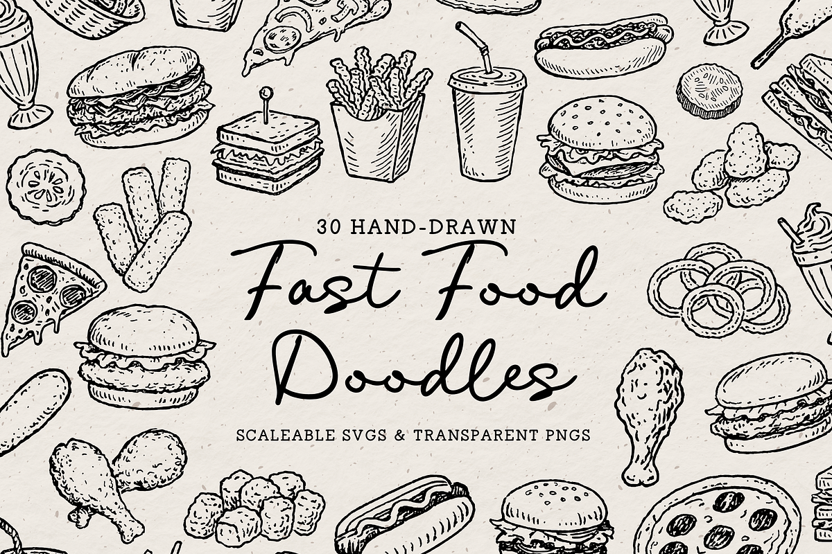Fast Food Clipart, Burger Doodles, an Object Illustration by The October Creative (Photo 1 of 6)