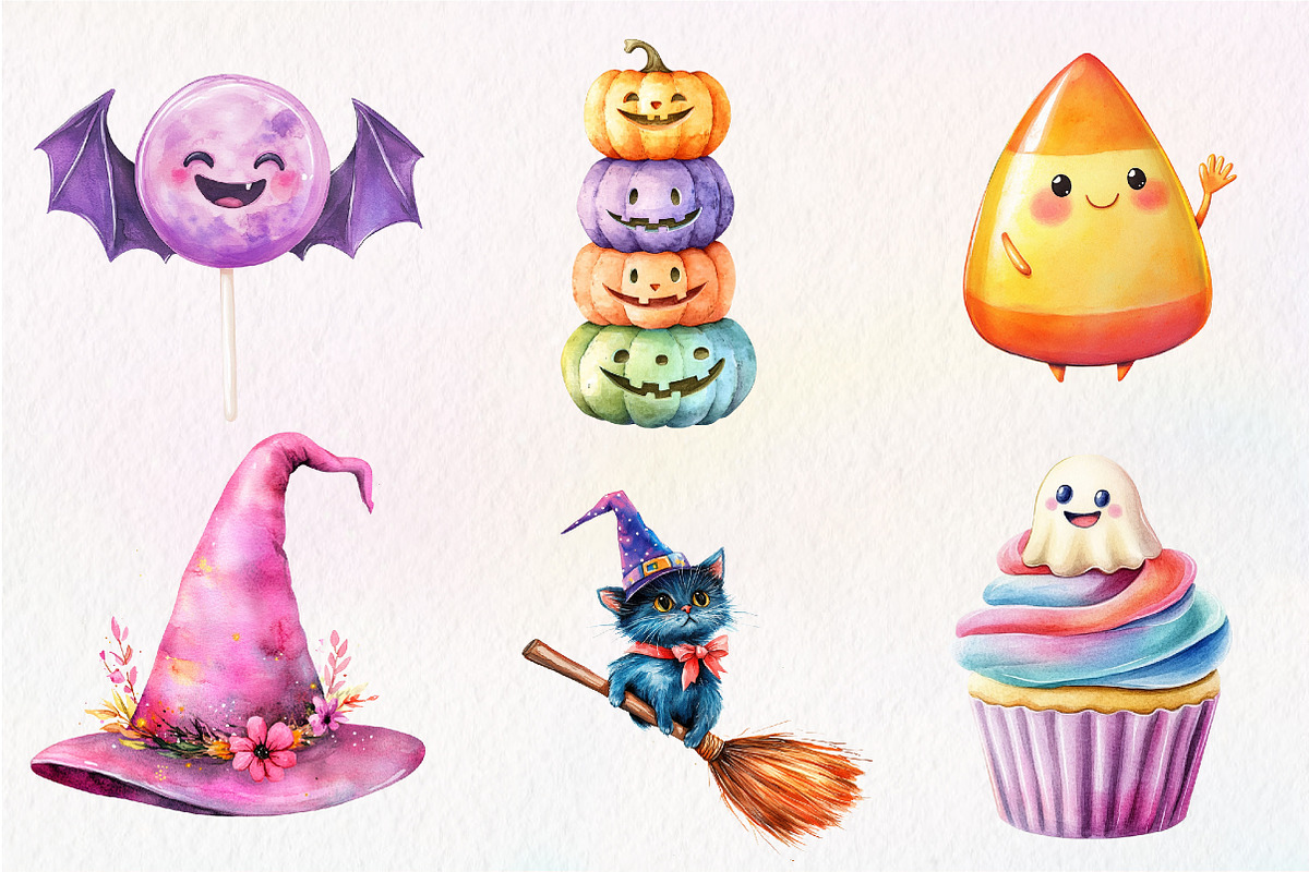 Cute Watercolor Halloween Set, an Illustration by CreationArt (Photo 2 of 5)