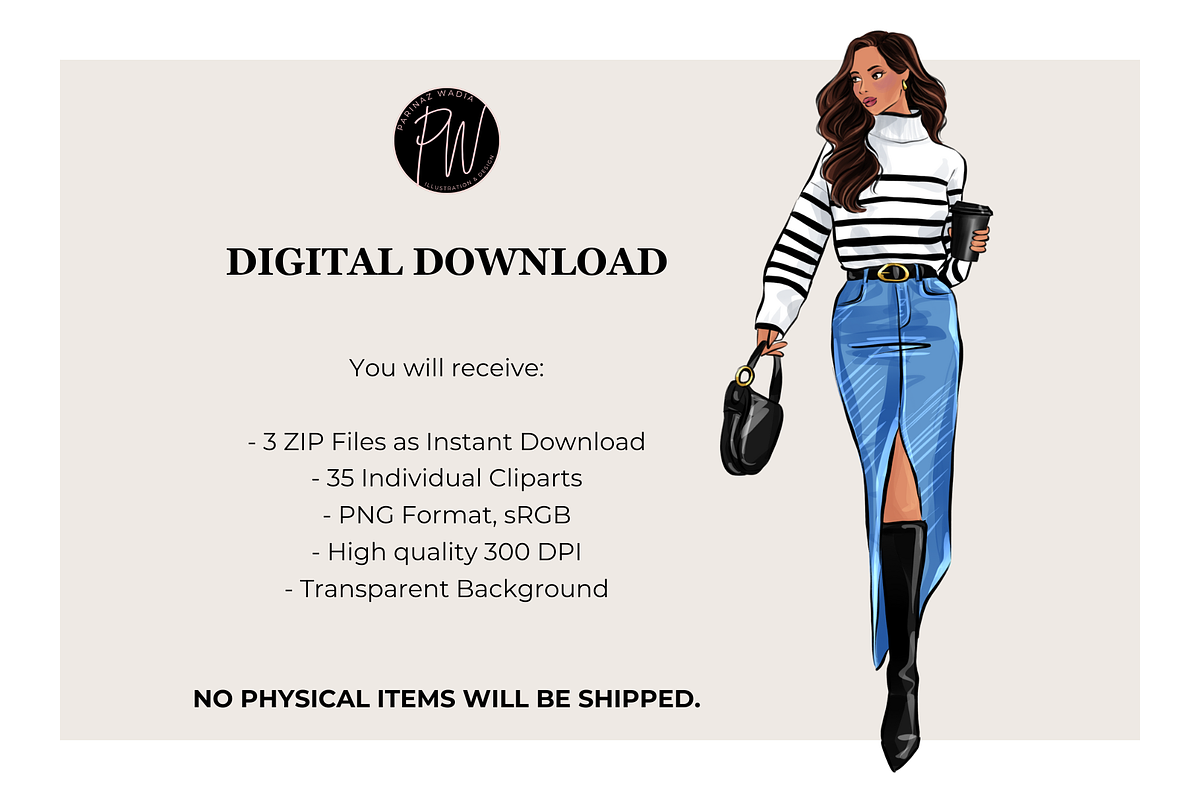 Fashion Girl 61 Watercolor Clipart, a Person Illustration by Parinaz Wadia Design (Photo 14 of 15)
