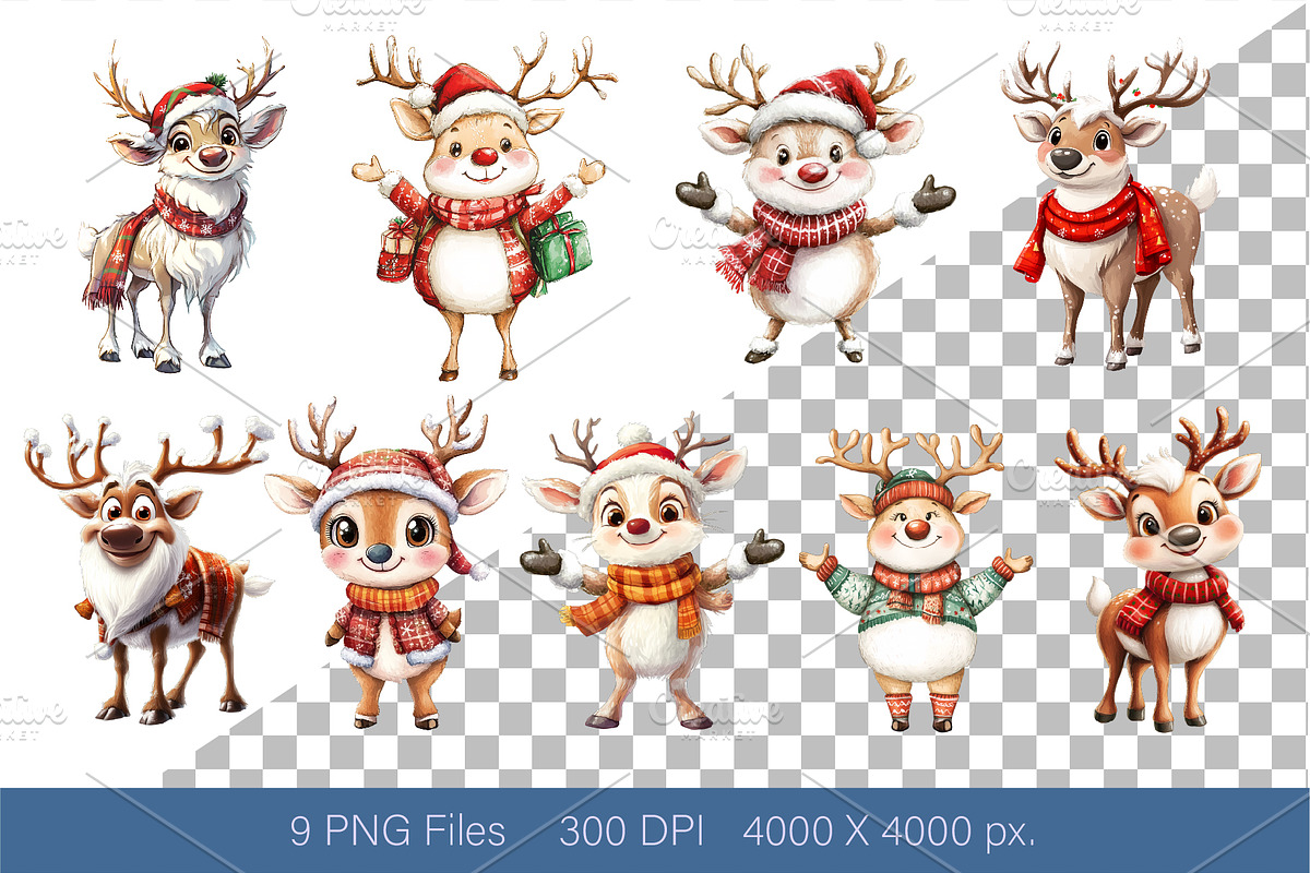 Christmas Deer. Watercolor PNG., an Animal Illustration by KENO Mascots (Photo 2 of 8)