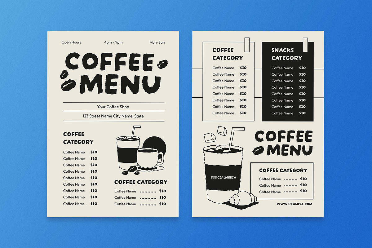 Cream Indie Coffee Cafe Menu, a Flyer Template by Aiyari Graphic (Photo 3 of 3)