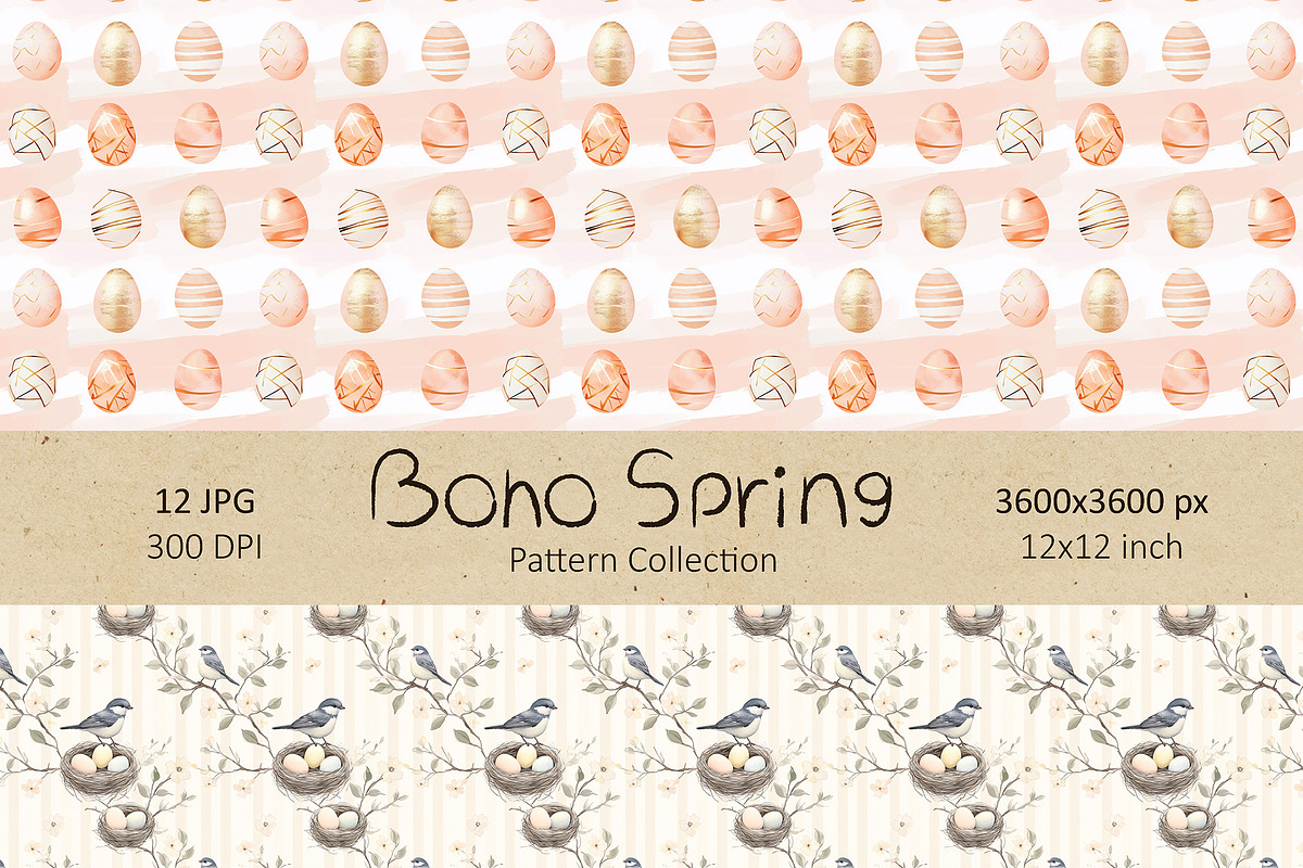 Boho Easter Spring Patterns Set, a Pattern Graphic by IrenKlm (Photo 5 of 9)