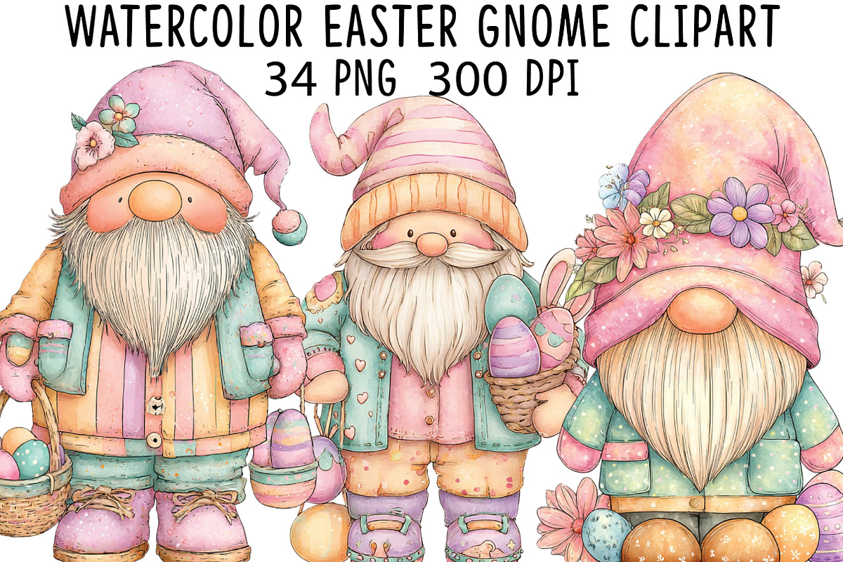 Watercolor Easter Gnome Clipart, an Illustration by CraftArtStudio (Photo 1 of 6)