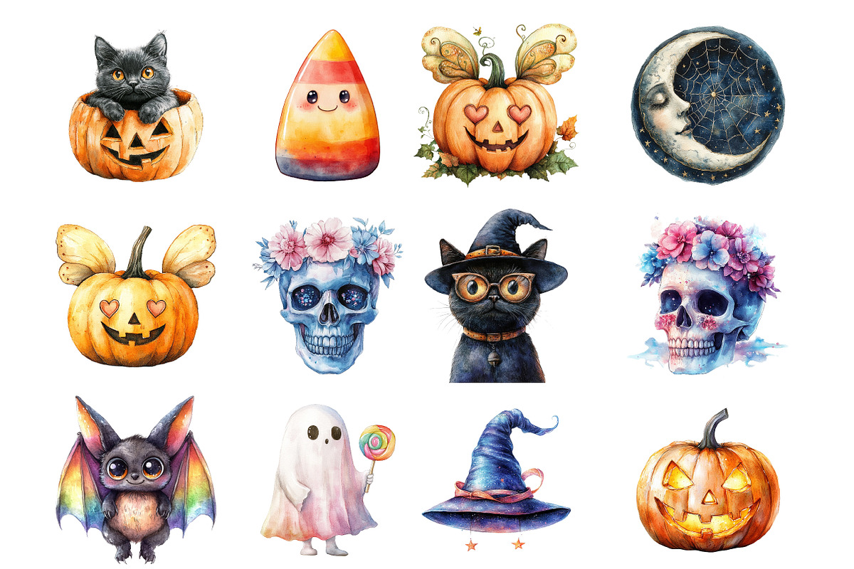 Dreamy Cute Halloween Clipart, an Illustration by SinaCreation (Photo 2 of 5)
