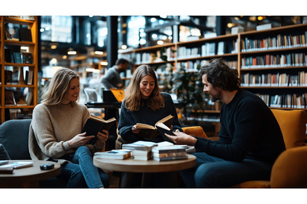 Group of three people sitting in a, a Person Photo by Sergey Kotenev