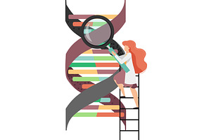 Woman doctor studying dna molecule, an Illustration by Sky Pics Studio