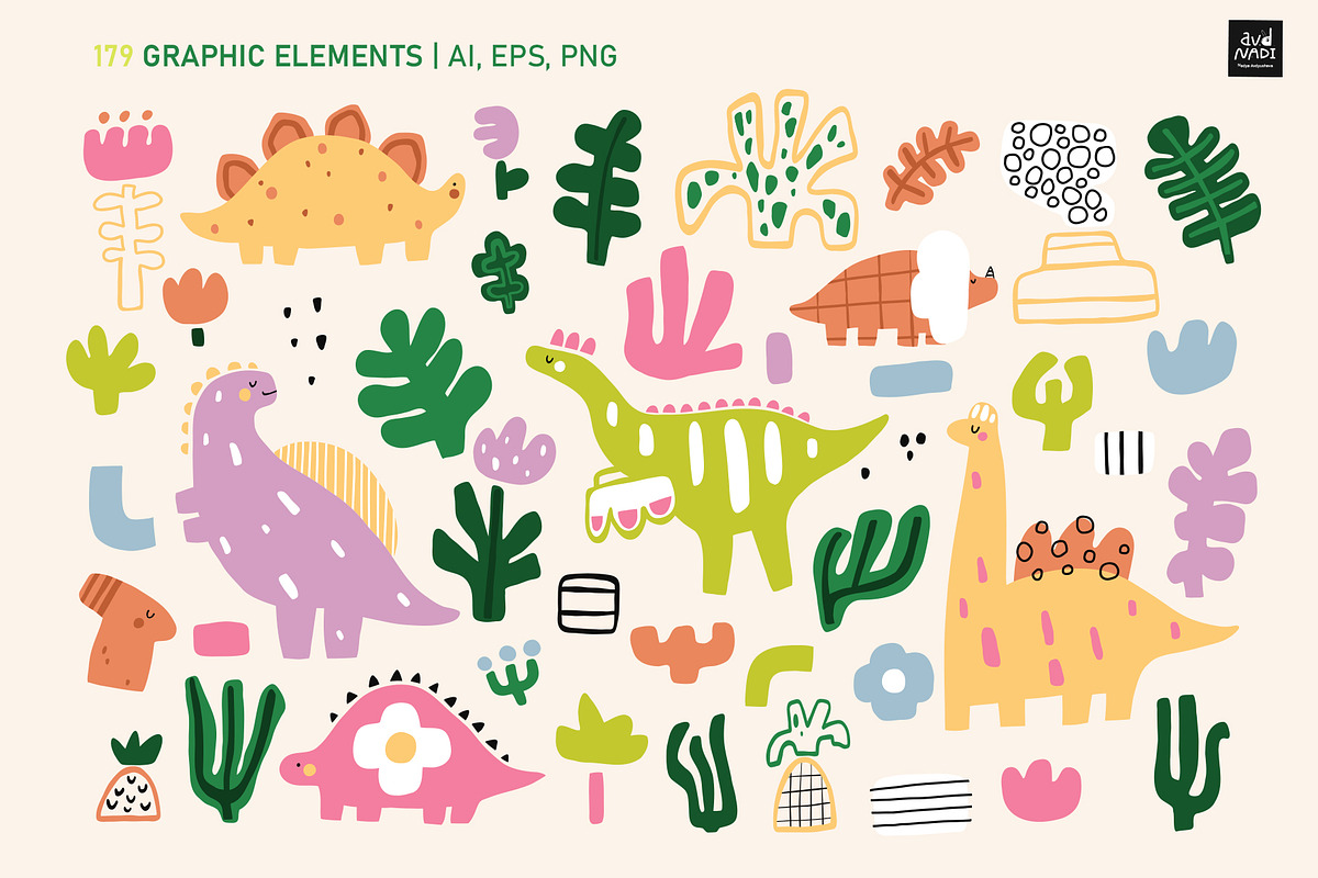 Dino cliparts and patterns, an Animal Illustration by avdnadi (Photo 4 of 10)