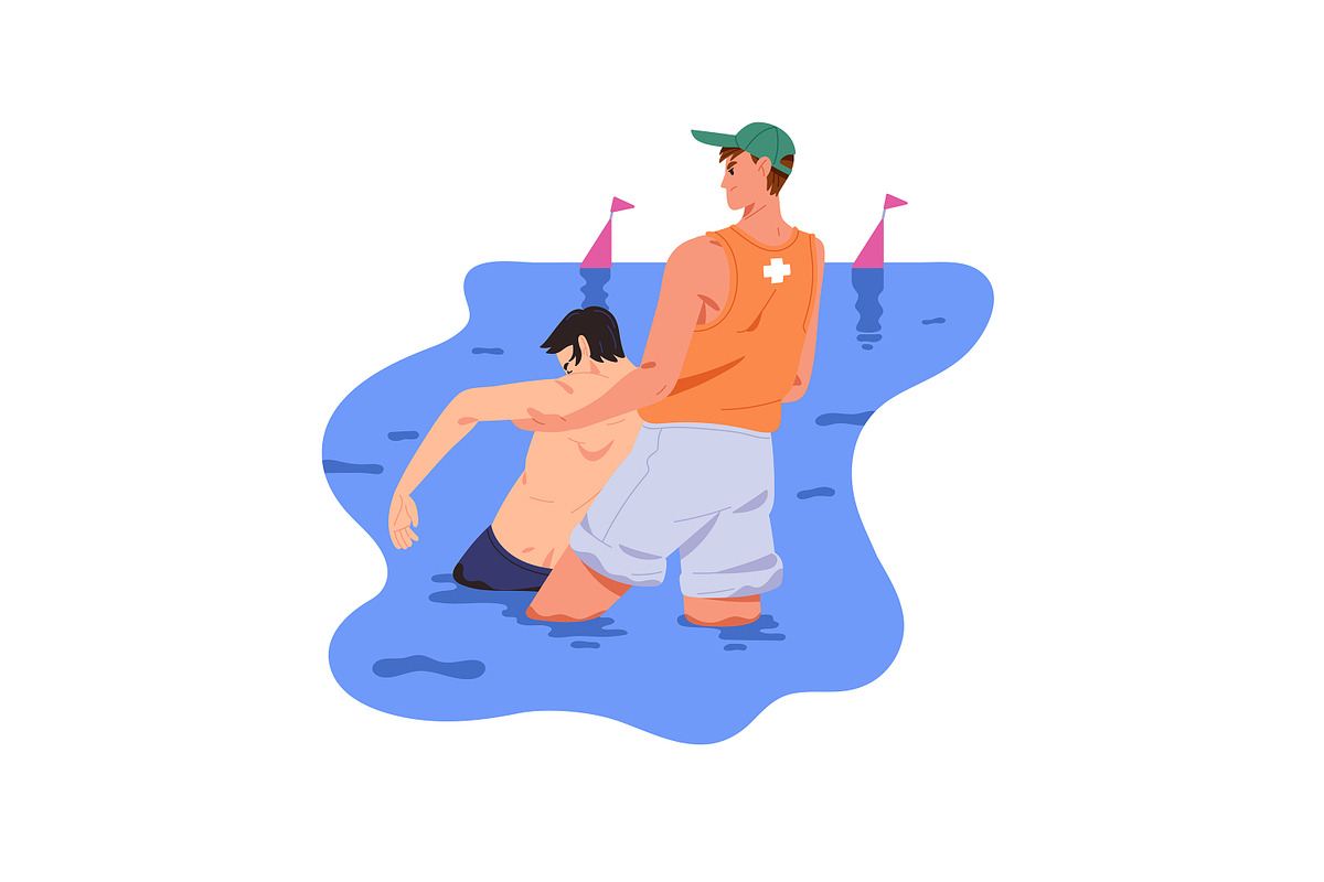 Lifeguard rescue people on water set, an Illustration by PaperTrident (Photo 12 of 15)