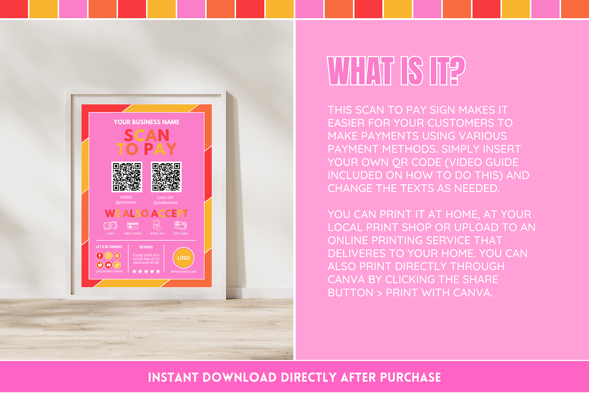 Colorful Scan to Pay Sign, a Stationery Template by SunshineStudioBoutique (Photo 2 of 10)